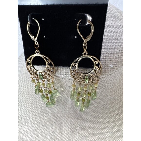 Nordstrom Sequin Green Gold & Beads Tassel Dangle Drop Earrings NEW - Picture 5 of 8